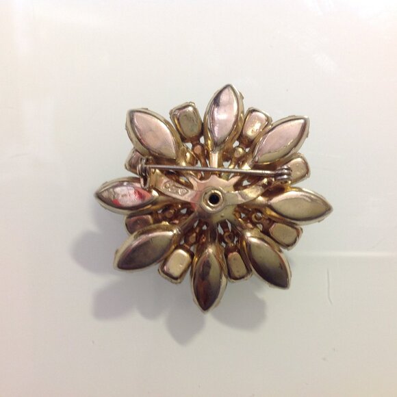 Coro Brooch Blue Stones on Gold Metal Snowflake Sunburst Starburst - Picture 6 of 12